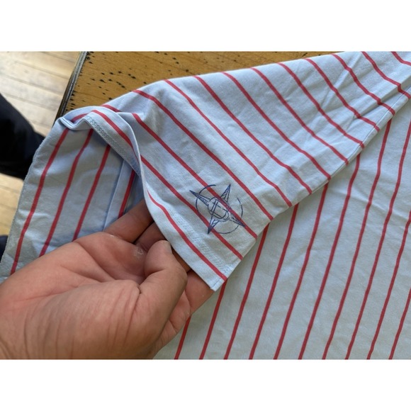 B. Draddy Sport Men's Large Short Sleeve Blue/pink  Striped Golf Polo Shirt - Picture 5 of 8